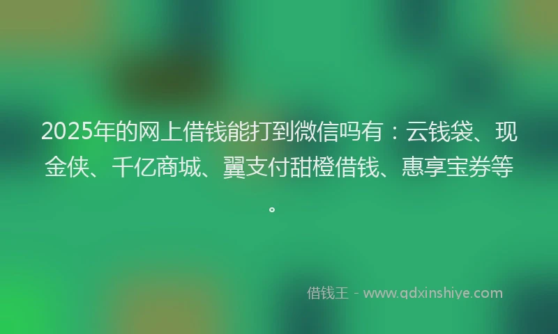 2025年的网上借钱能打到微信吗有：云钱袋、现金侠、千亿商城、翼支付甜橙借钱、惠享宝券等。