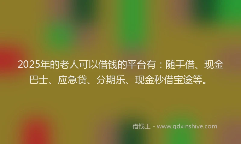 2025年的老人可以借钱的平台有：随手借、现金巴士、应急贷、分期乐、现金秒借宝途等。