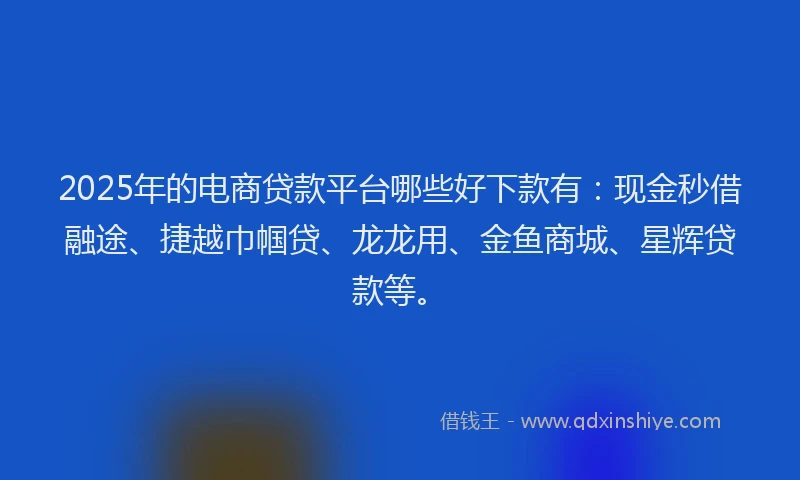 2025年的电商贷款平台哪些好下款有：现金秒借融途、捷越巾帼贷、龙龙用、金鱼商城、星辉贷款等。