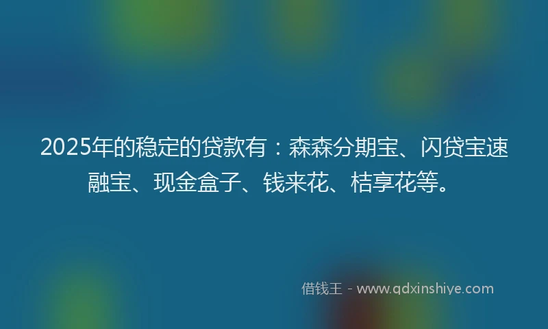 2025年的稳定的贷款有：森森分期宝、闪贷宝速融宝、现金盒子、钱来花、桔享花等。