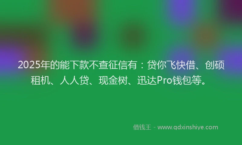2025年的能下款不查征信有：贷你飞快借、创硕租机、人人贷、现金树、迅达Pro钱包等。