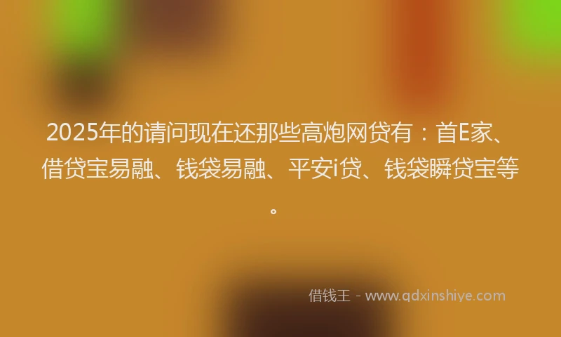 2025年的请问现在还那些高炮网贷有：首E家、借贷宝易融、钱袋易融、平安i贷、钱袋瞬贷宝等。