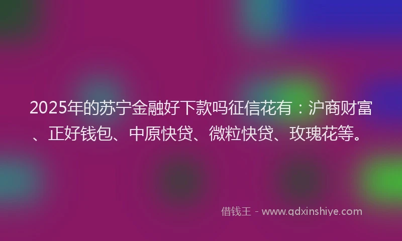 2025年的苏宁金融好下款吗征信花有：沪商财富、正好钱包、中原快贷、微粒快贷、玫瑰花等。