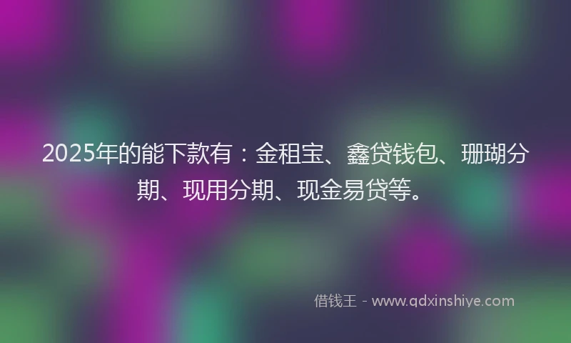 2025年的能下款有：金租宝、鑫贷钱包、珊瑚分期、现用分期、现金易贷等。