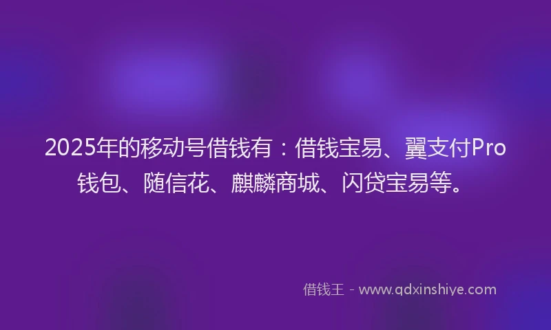 2025年的移动号借钱有：借钱宝易、翼支付Pro钱包、随信花、麒麟商城、闪贷宝易等。