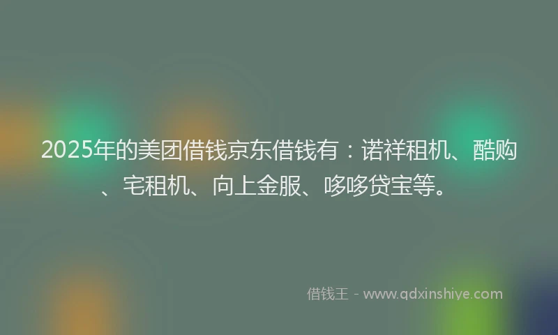 2025年的美团借钱京东借钱有：诺祥租机、酷购、宅租机、向上金服、哆哆贷宝等。