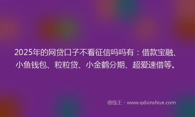2025年的网贷口子不看征信吗吗有：借款宝融、小鱼钱包、粒粒贷、小金鹤分期、超爱速借等。