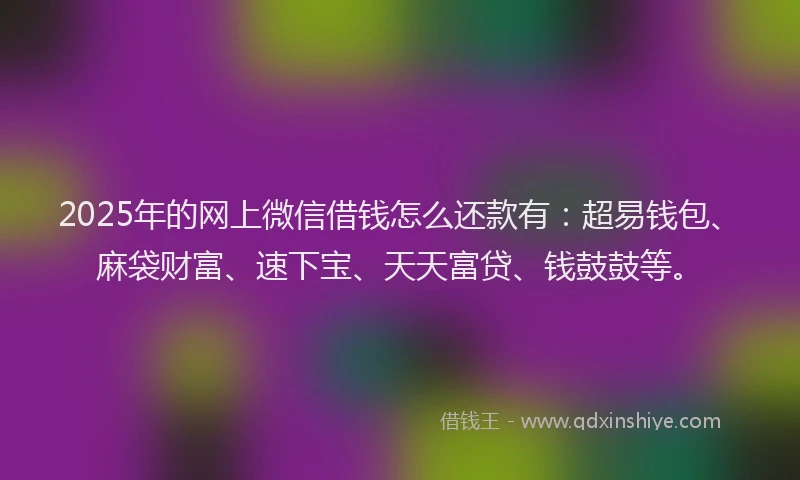 2025年的网上微信借钱怎么还款有：超易钱包、麻袋财富、速下宝、天天富贷、钱鼓鼓等。