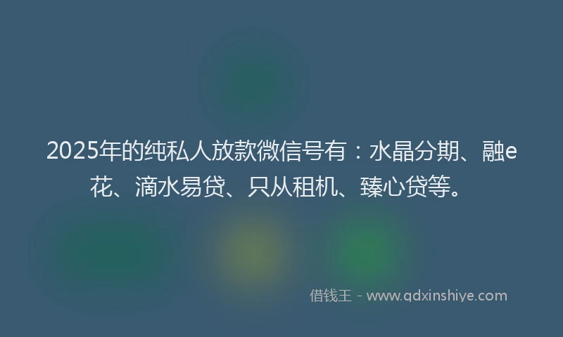 2025年的纯私人放款微信号有：水晶分期、融e花、滴水易贷、只从租机、臻心贷等。
