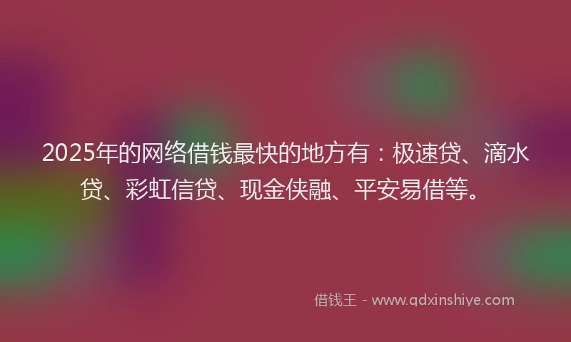 2025年的网络借钱最快的地方有：极速贷、滴水贷、彩虹信贷、现金侠融、平安易借等。