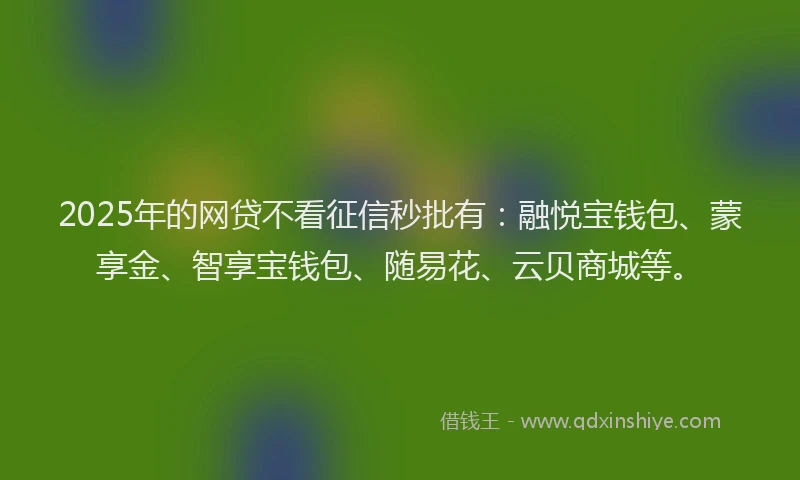 2025年的网贷不看征信秒批有：融悦宝钱包、蒙享金、智享宝钱包、随易花、云贝商城等。