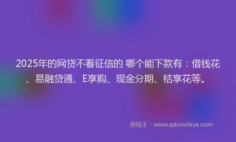 2025年的网贷不看征信的 哪个能下款有：借钱花、易融贷通、E享购、现金分期、桔享花等。