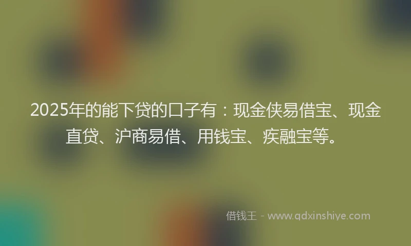 2025年的能下贷的口子有：现金侠易借宝、现金直贷、沪商易借、用钱宝、疾融宝等。