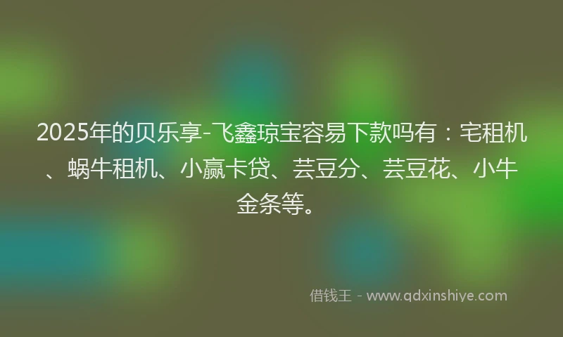 2025年的贝乐享-飞鑫琼宝容易下款吗有：宅租机、蜗牛租机、小赢卡贷、芸豆分、芸豆花、小牛金条等。