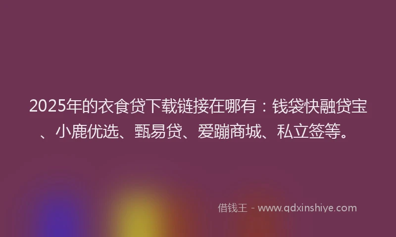 2025年的衣食贷下载链接在哪有：钱袋快融贷宝、小鹿优选、甄易贷、爱蹦商城、私立签等。