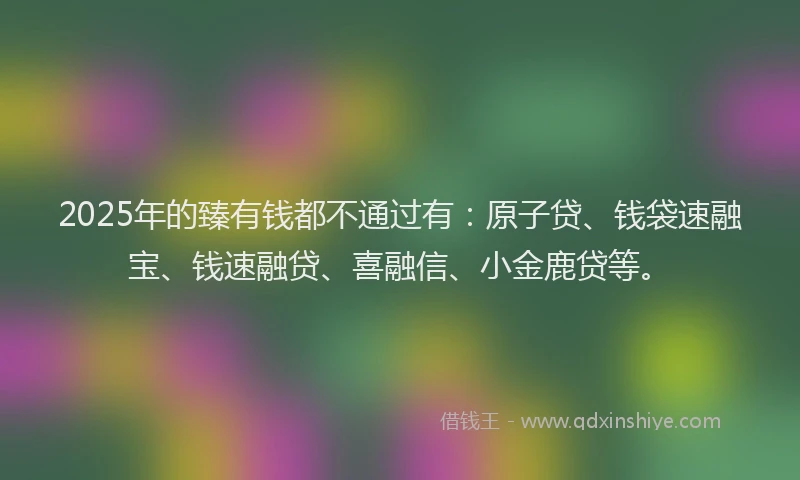 2025年的臻有钱都不通过有：原子贷、钱袋速融宝、钱速融贷、喜融信、小金鹿贷等。