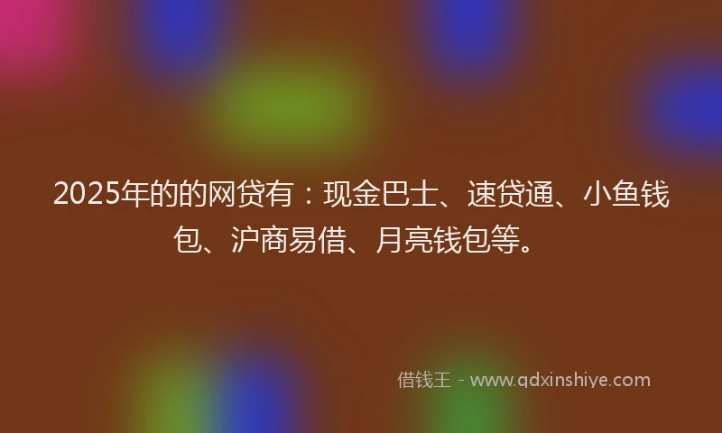 2025年的的网贷有：现金巴士、速贷通、小鱼钱包、沪商易借、月亮钱包等。