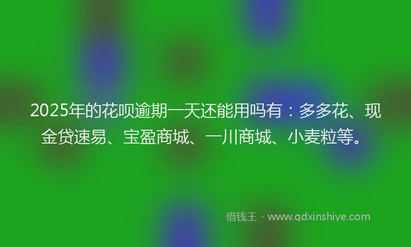 2025年的花呗逾期一天还能用吗有：多多花、现金贷速易、宝盈商城、一川商城、小麦粒等。