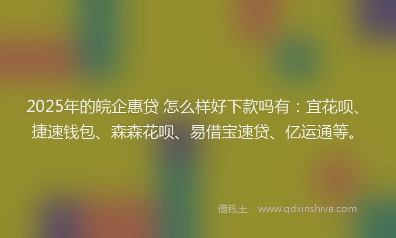 2025年的皖企惠贷 怎么样好下款吗有：宜花呗、捷速钱包、森森花呗、易借宝速贷、亿运通等。