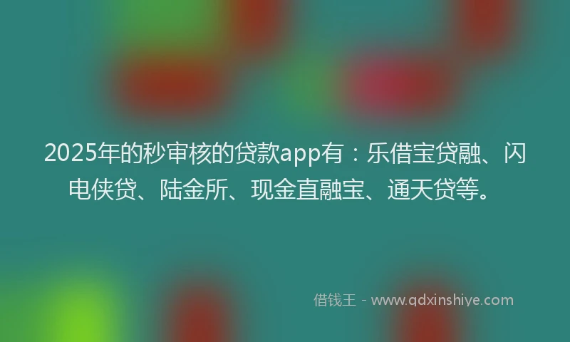 2025年的秒审核的贷款app有：乐借宝贷融、闪电侠贷、陆金所、现金直融宝、通天贷等。