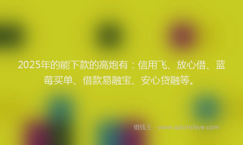 2025年的能下款的高炮有：信用飞、放心借、蓝莓买单、借款易融宝、安心贷融等。