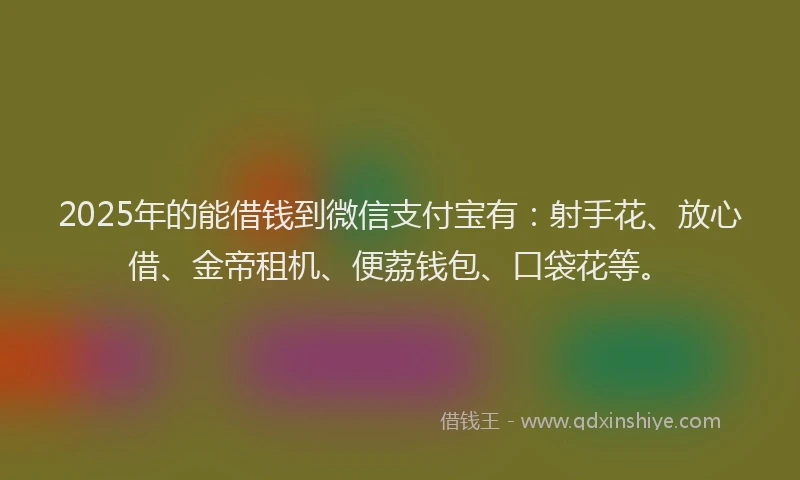 2025年的能借钱到微信支付宝有：射手花、放心借、金帝租机、便荔钱包、口袋花等。