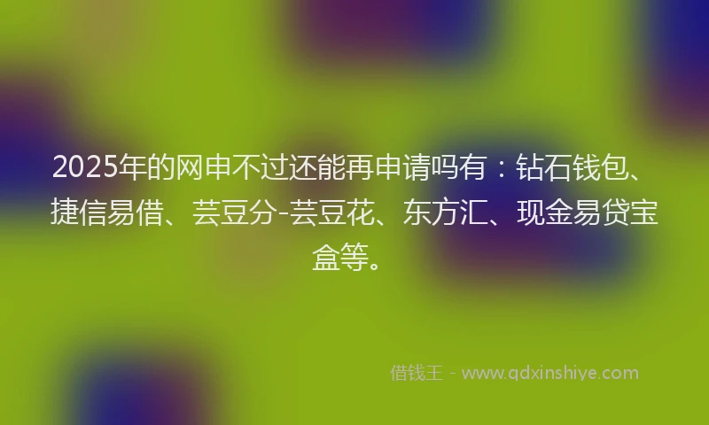 2025年的网申不过还能再申请吗有：钻石钱包、捷信易借、芸豆分-芸豆花、东方汇、现金易贷宝盒等。