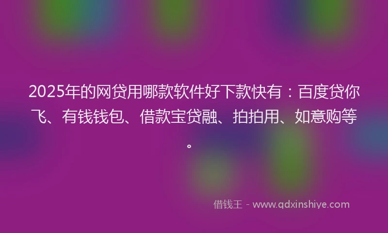 2025年的网贷用哪款软件好下款快有：百度贷你飞、有钱钱包、借款宝贷融、拍拍用、如意购等。