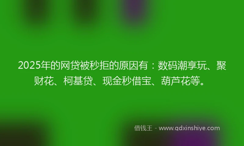 2025年的网贷被秒拒的原因有：数码潮享玩、聚财花、柯基贷、现金秒借宝、葫芦花等。