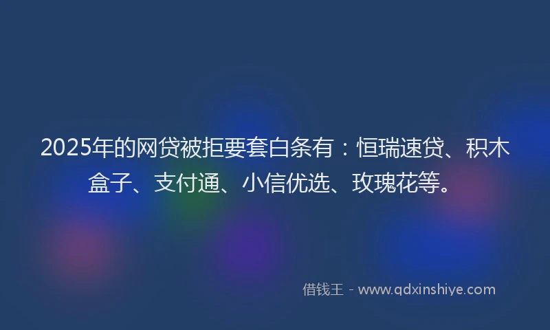 2025年的网贷被拒要套白条有：恒瑞速贷、积木盒子、支付通、小信优选、玫瑰花等。
