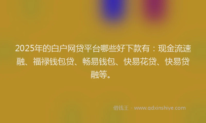 2025年的白户网贷平台哪些好下款有：现金流速融、福禄钱包贷、畅易钱包、快易花贷、快易贷融等。