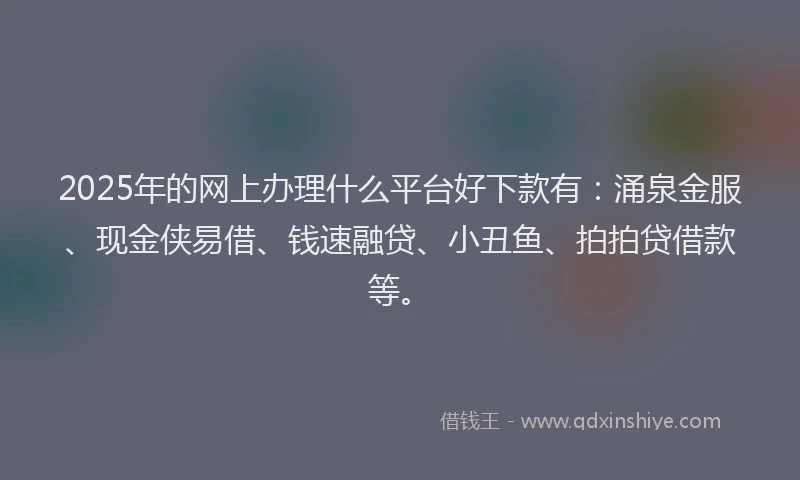 2025年的网上办理什么平台好下款有：涌泉金服、现金侠易借、钱速融贷、小丑鱼、拍拍贷借款等。