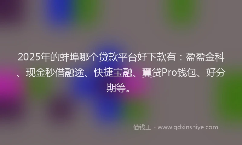 2025年的蚌埠哪个贷款平台好下款有：盈盈金科、现金秒借融途、快捷宝融、翼贷Pro钱包、好分期等。