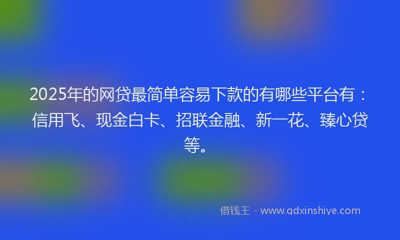 2025年的网贷最简单容易下款的有哪些平台有：信用飞、现金白卡、招联金融、新一花、臻心贷等。