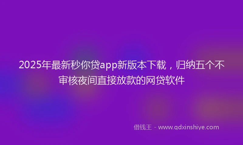 2025年最新秒你贷app新版本下载，归纳五个不审核夜间直接放款的网贷软件