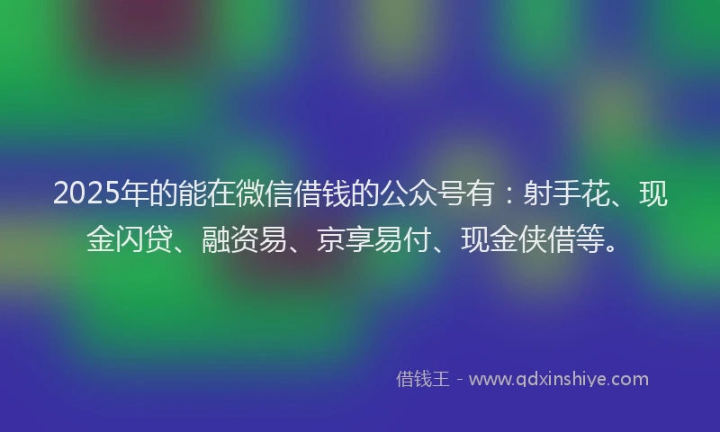 2025年的能在微信借钱的公众号有：射手花、现金闪贷、融资易、京享易付、现金侠借等。