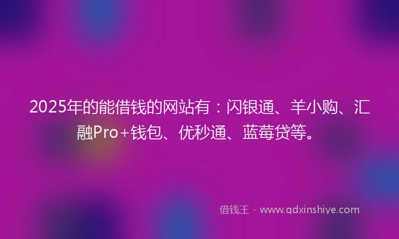 2025年的能借钱的网站有：闪银通、羊小购、汇融Pro+钱包、优秒通、蓝莓贷等。