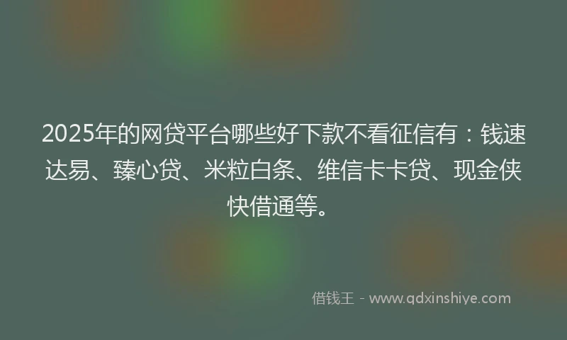 2025年的网贷平台哪些好下款不看征信有：钱速达易、臻心贷、米粒白条、维信卡卡贷、现金侠快借通等。