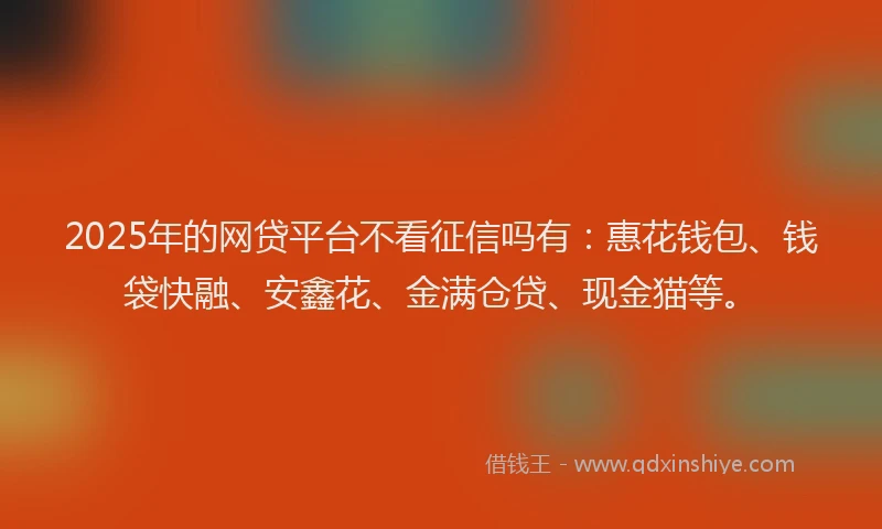 2025年的网贷平台不看征信吗有：惠花钱包、钱袋快融、安鑫花、金满仓贷、现金猫等。