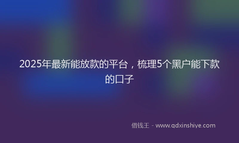 2025年最新能放款的平台，梳理5个黑户能下款的口子