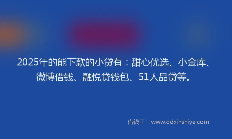 2025年的能下款的小贷有：甜心优选、小金库、微博借钱、融悦贷钱包、51人品贷等。
