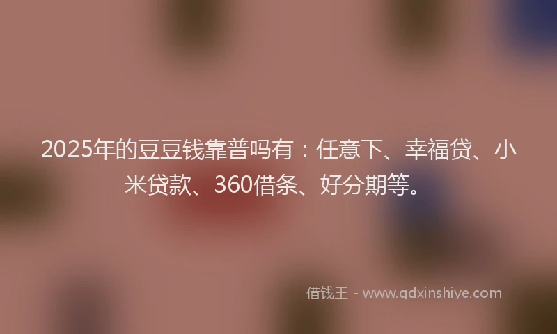 2025年的豆豆钱靠普吗有：任意下、幸福贷、小米贷款、360借条、好分期等。