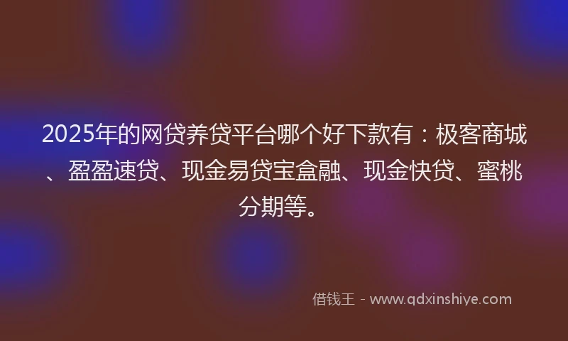 2025年的网贷养贷平台哪个好下款有：极客商城、盈盈速贷、现金易贷宝盒融、现金快贷、蜜桃分期等。