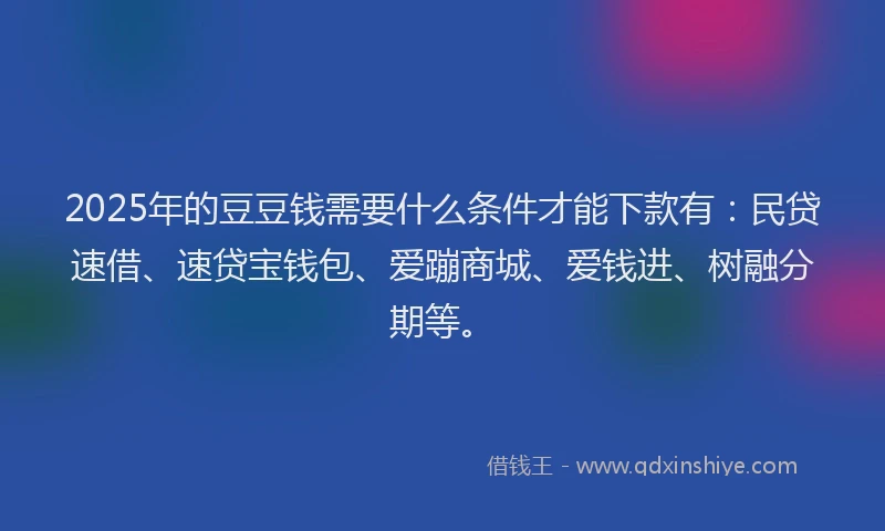2025年的豆豆钱需要什么条件才能下款有：民贷速借、速贷宝钱包、爱蹦商城、爱钱进、树融分期等。