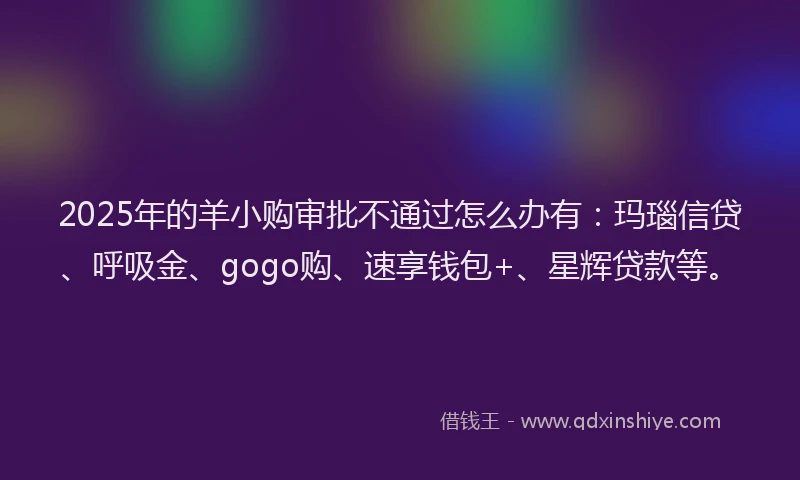 2025年的羊小购审批不通过怎么办有：玛瑙信贷、呼吸金、gogo购、速享钱包+、星辉贷款等。