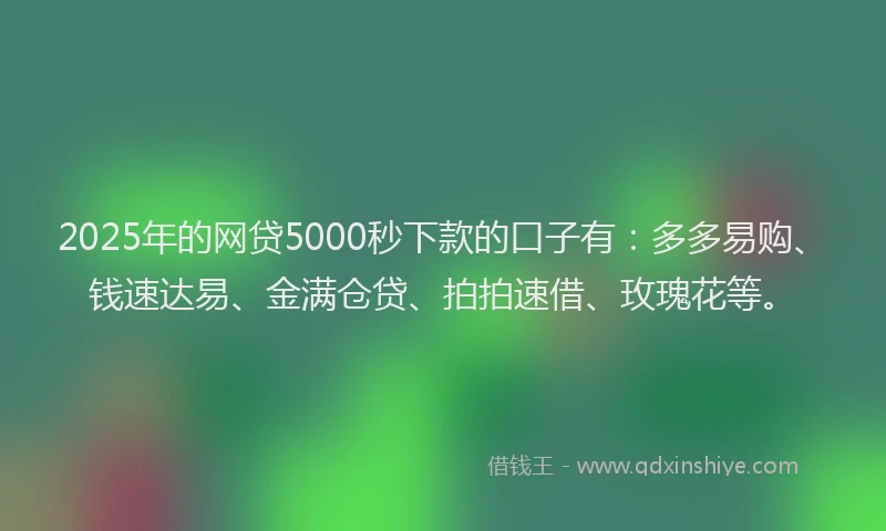 2025年的网贷5000秒下款的口子有：多多易购、钱速达易、金满仓贷、拍拍速借、玫瑰花等。