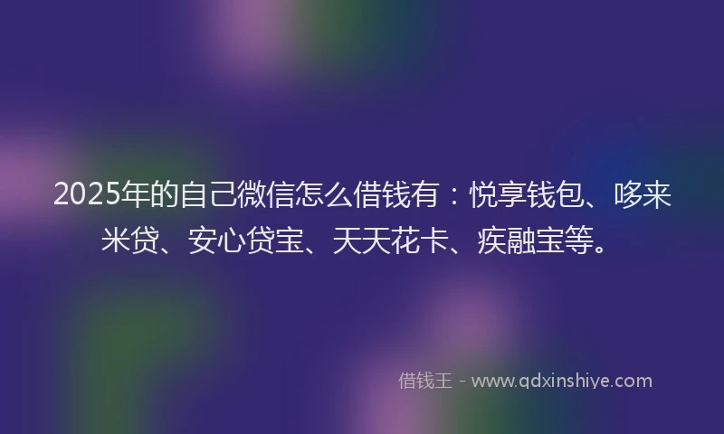 2025年的自己微信怎么借钱有：悦享钱包、哆来米贷、安心贷宝、天天花卡、疾融宝等。