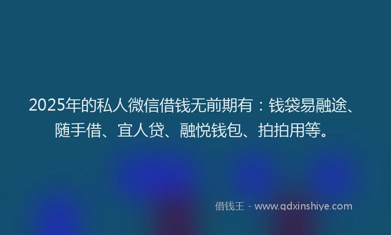 2025年的私人微信借钱无前期有：钱袋易融途、随手借、宜人贷、融悦钱包、拍拍用等。