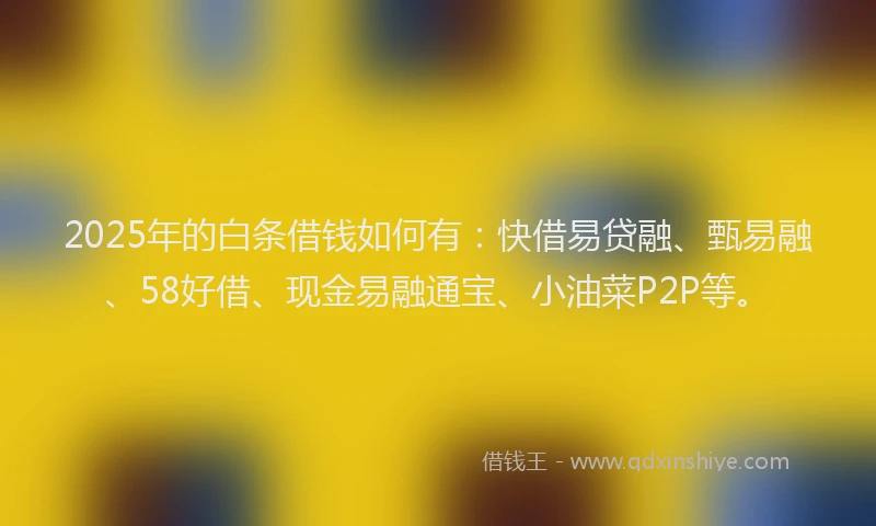 2025年的白条借钱如何有：快借易贷融、甄易融、58好借、现金易融通宝、小油菜P2P等。
