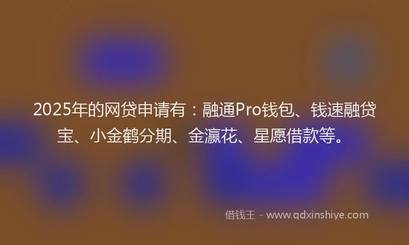 2025年的网贷申请有：融通Pro钱包、钱速融贷宝、小金鹤分期、金瀛花、星愿借款等。